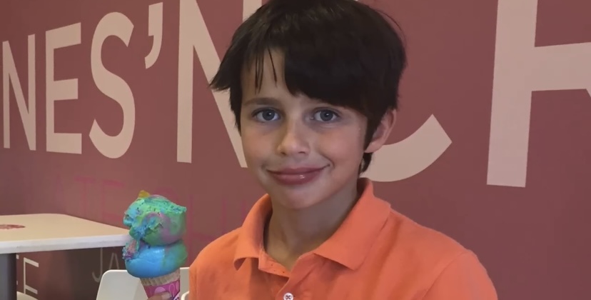 Harrison Alonso as a child eating ice cream